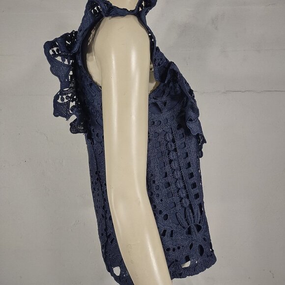 NWT Express dark blue eyelet lace flutter sleeve blouse shirt womens size XS - Picture 4 of 10